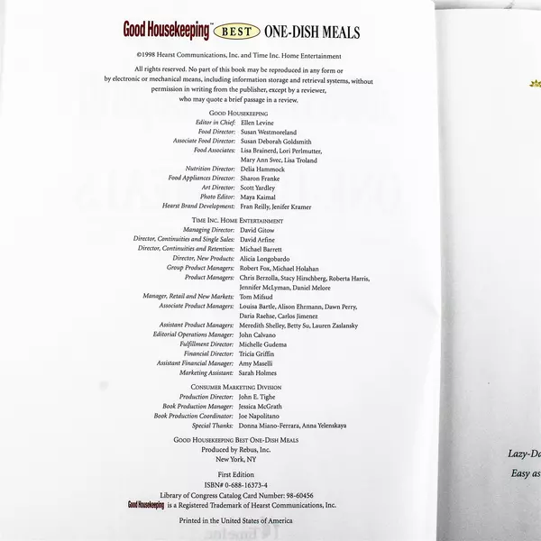 Good Housekeeping Best Recipes Cookbook 1998 Best One Dish Meals