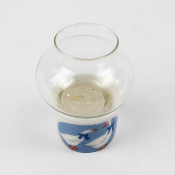 Lot of 2 Vintage Mini Glass Hurricane Candle Holders with Goose Design 2.5" Tall