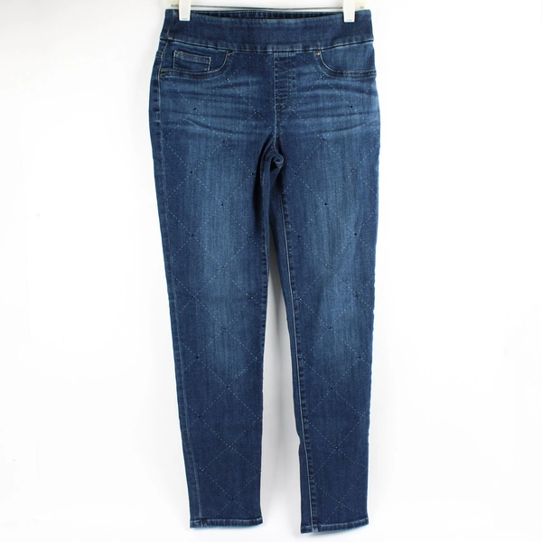 Chico’s Women's 2R Dark Wash with Dark Blue Rhinestones Pull-On Skinny Jeggings