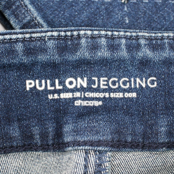 Chico’s Women's 2R Dark Wash with Dark Blue Rhinestones Pull-On Skinny Jeggings