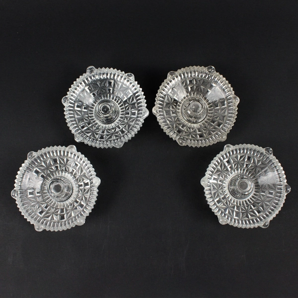 Lot of 4 Anchor Vintage Round Hocking Stars & Bars Glass Taper Candle Holders