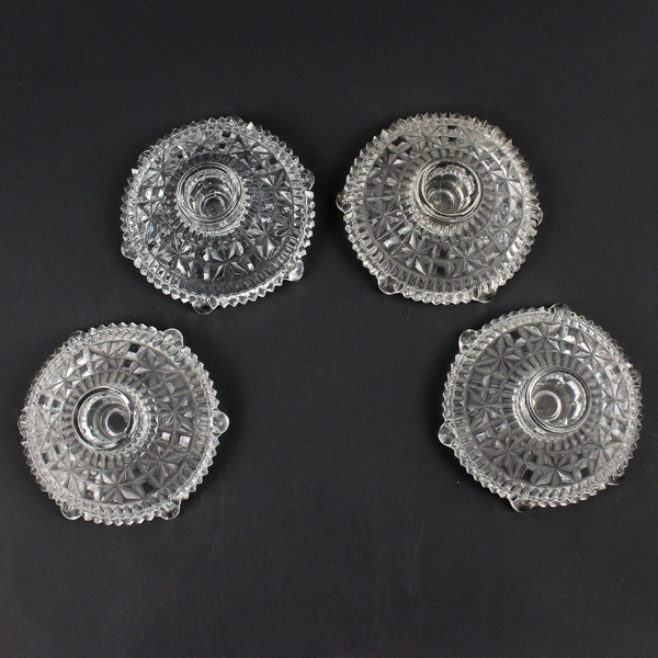 Lot of 4 Anchor Vintage Round Hocking Stars & Bars Glass Taper Candle Holders