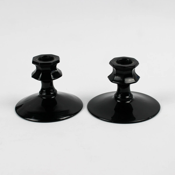 Lot of 2 Vintage Black Glass Candlestick Holders Sold as a Pair