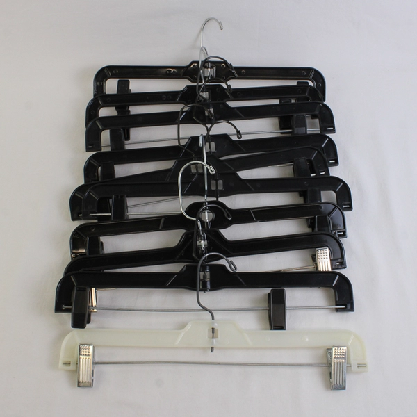Mixed Lot of 10 Black and White Plastic Skirt Pants Hangers with Clips
