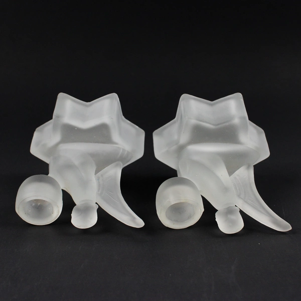 Lot of 2 1980's L.E. Smith Frosted Glass Angel On Star Candlestick Holder