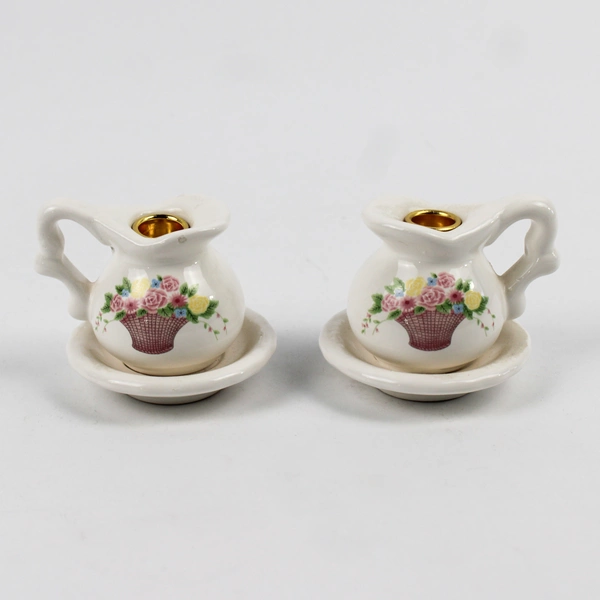 Lot of 2 Unbranded Pitcher and Bowl Floral Candlestick Holders