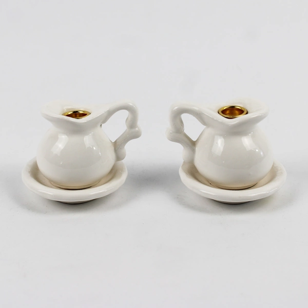 Lot of 2 Unbranded Pitcher and Bowl Floral Candlestick Holders