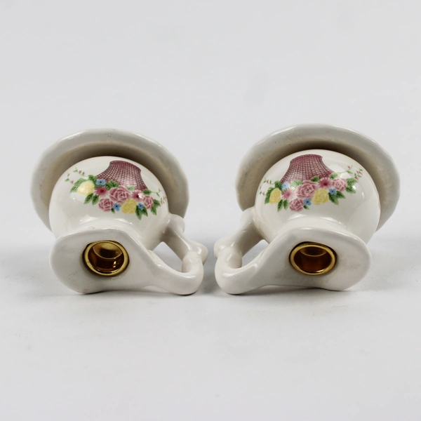 Lot of 2 Unbranded Pitcher and Bowl Floral Candlestick Holders