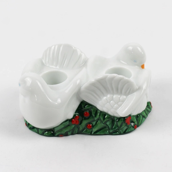 Avon Christmas Dove Tabletop Double Candlestick Ceramic Holder 1993