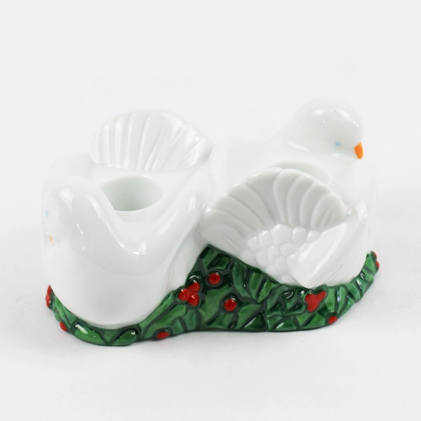 Avon Christmas Dove Tabletop Double Candlestick Ceramic Holder 1993