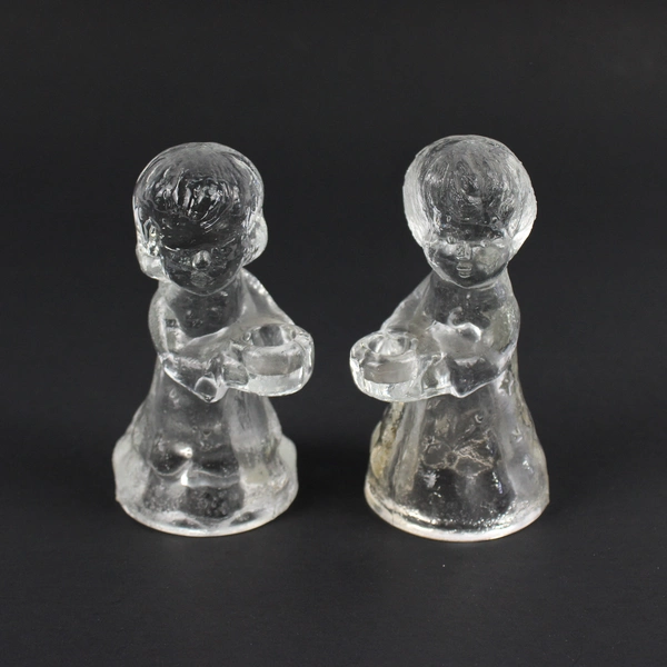 Lot of 2 Unbranded Clear Glass Church Choir Child Mini Candlestick Holder