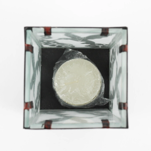 Small Frosted Glass Candle Holder with 4 Hummingbirds with 1 White Tea Candle