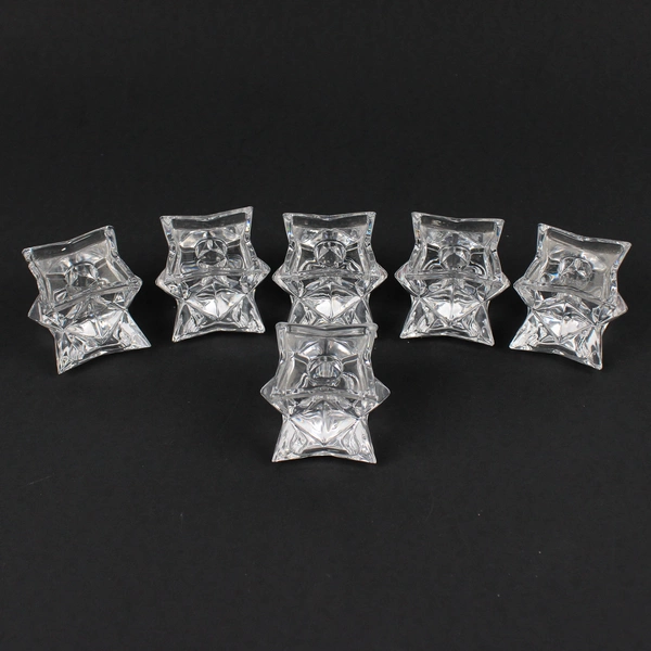 Lot of 6 Clear Glass Octagon Star Shaped Taper/Votive Candle Holders