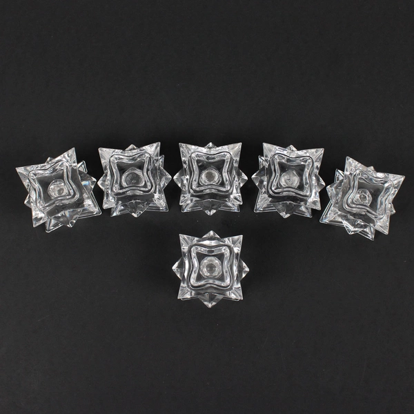 Lot of 6 Clear Glass Octagon Star Shaped Taper/Votive Candle Holders