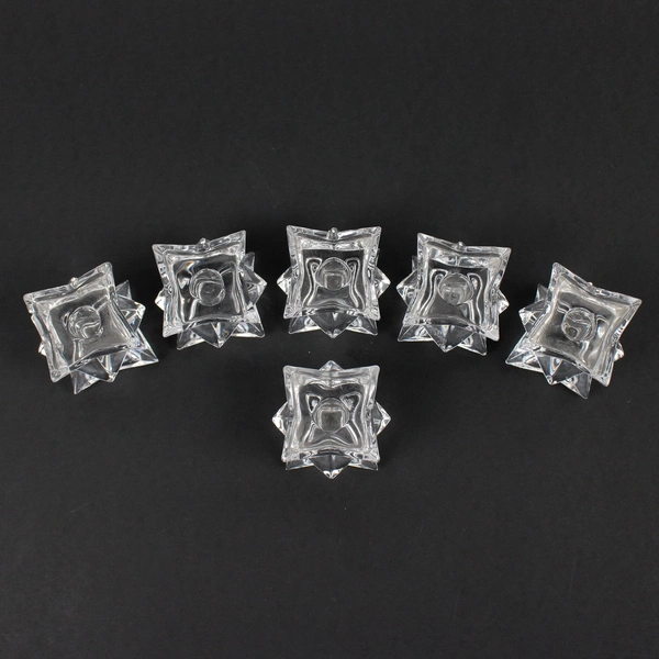 Lot of 6 Clear Glass Octagon Star Shaped Taper/Votive Candle Holders