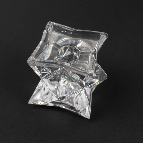 Lot of 6 Clear Glass Octagon Star Shaped Taper/Votive Candle Holders