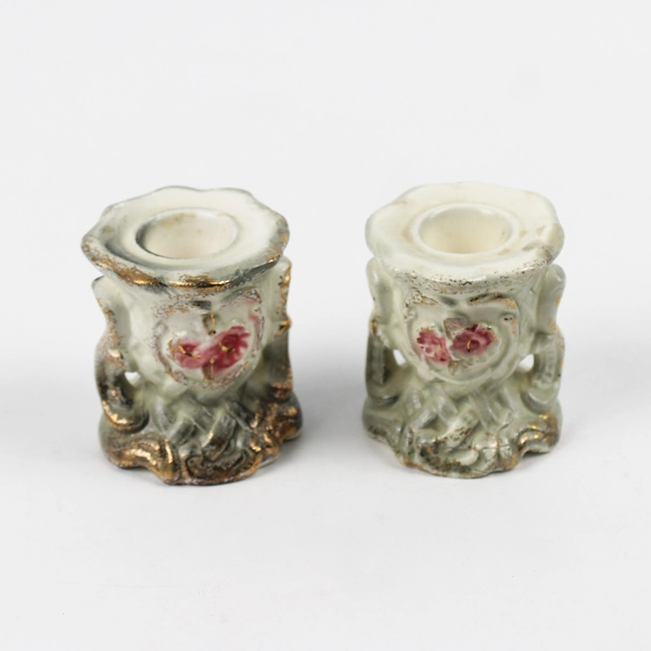 Lot of 2 Wales Japan Floral Art Nouveau Ceramic Candlestick Holders