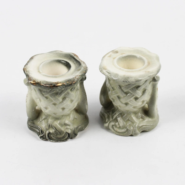 Lot of 2 Wales Japan Floral Art Nouveau Ceramic Candlestick Holders