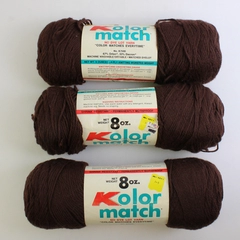 Lot of 3 Vntg. Skeins of Kolor Match Brown 4 -Ply Yarn, 8 ozs each #K7500 New 
