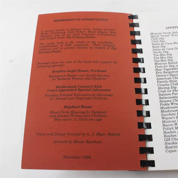 Vintage 1988 The Primary Feeder Oregon Cookbook Spiral Bound Cooking Guide
