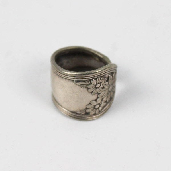 Handmade Silver-Tone Upcycled Spoon Ring Boho Daisies Size 9