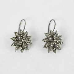 Vintage Silver-Tone Starburst Drop Earrings Colorless Stones
