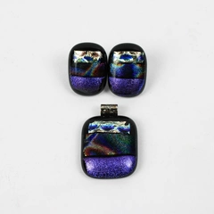 3 Pc Set Multicolor Dichroic Art Glass Earrings and Pendant