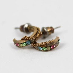 Small Gold-Tone Huggie Hoop Earrings Multicolor Rhinestones