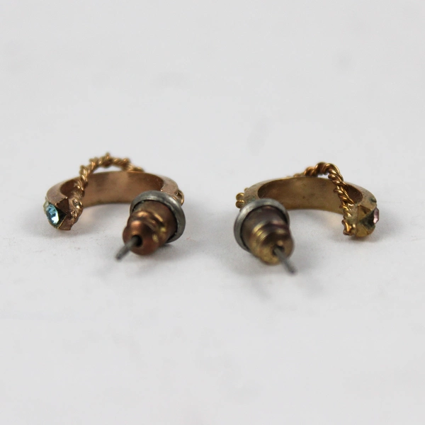 Small Gold-Tone Huggie Hoop Earrings Multicolor Rhinestones