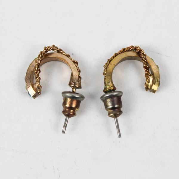 Small Gold-Tone Huggie Hoop Earrings Multicolor Rhinestones