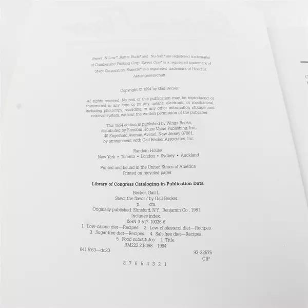 1994 Savor the Flavor 101 Low-Fat Recipes Becker, Gail Softcover Illustrated