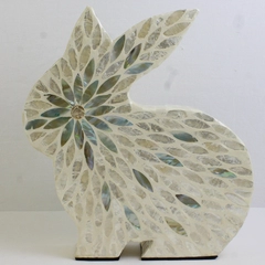 Lacquer World Co Blue Mosaic Tile Design Easter Bunny Home Decor 11" Tall