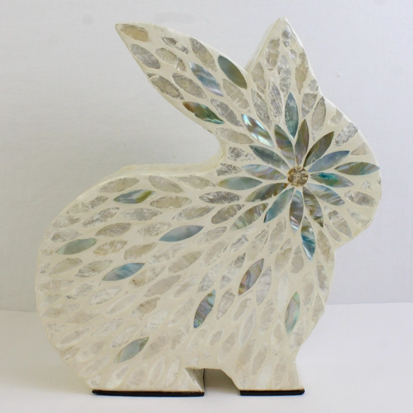 Lacquer World Co Blue Mosaic Tile Design Easter Bunny Home Decor 11" Tall