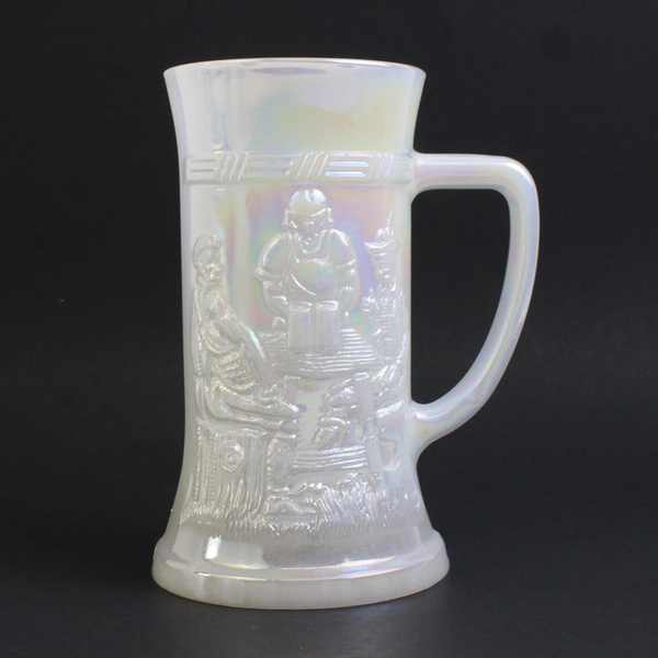 Federal Glass Iridescent White Milk Glass Moonglow Beer Stein 6" Tall
