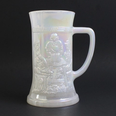 Federal Glass Iridescent White Milk Glass Moonglow Beer Stein 6" Tall