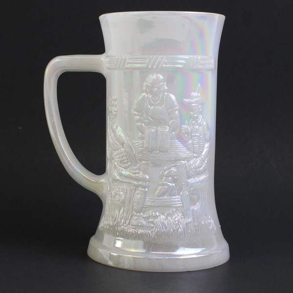 Federal Glass Iridescent White Milk Glass Moonglow Beer Stein 6" Tall