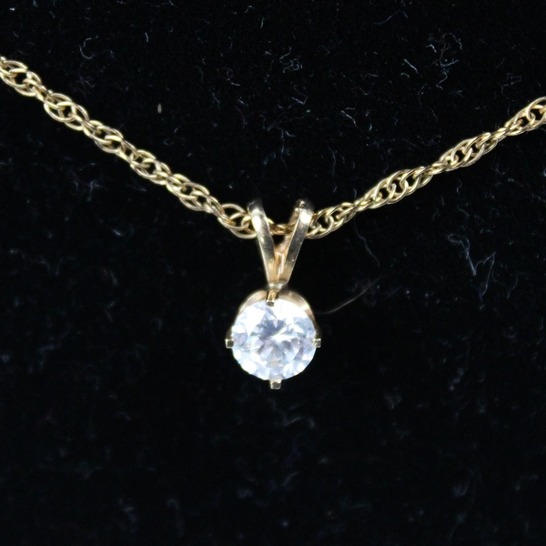 VTG Signed PPC 14KT Gold Filled Colorless Stone Pendant Necklace 20.5"