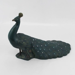 VTG Teal Hand Painted Ceramic Holland Mold Peacock with Rhinestones 10.5" 