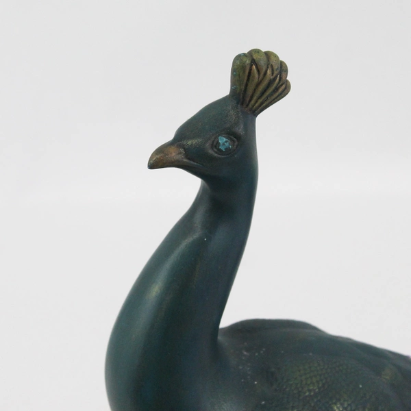 VTG Teal Hand Painted Ceramic Holland Mold Peacock with Rhinestones 10.5" 
