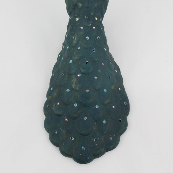 VTG Teal Hand Painted Ceramic Holland Mold Peacock with Rhinestones 10.5" 