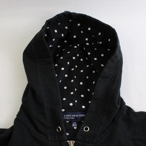 Jones New York Black Zip-Up Hoodie Women's Size Large FLAW