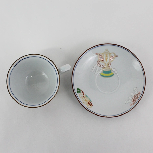 Vtg Arita Ware Porcelain Cup & Saucer Set White Brown Trim Teapot & Panel 