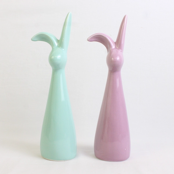 Lot Of 2 Unbranded Matching Easter Bunny Home Decor Green & Purple 10.25" Tall