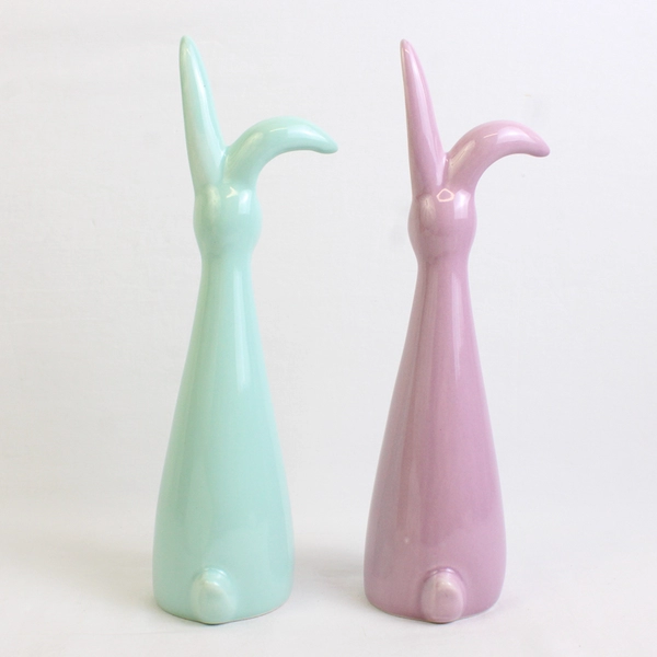 Lot Of 2 Unbranded Matching Easter Bunny Home Decor Green & Purple 10.25" Tall