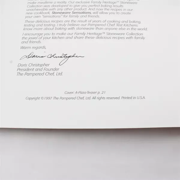 The Pampered Chef Stoneware Sensations Cookbook by Doris Christopher 1997