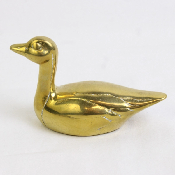 Unbranded Solid Brass Goose Bird Figurine Decorative Paperweight 2.5" Tall