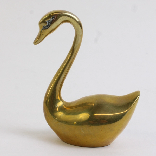 Unbranded Solid Brass Swan Bird Figurine Decorative Paperweight 4" Tall