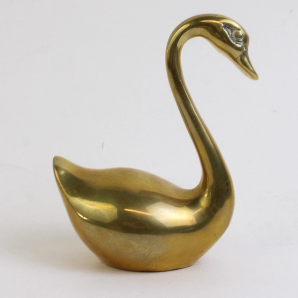 Unbranded Solid Brass Swan Bird Figurine Decorative Paperweight 4" Tall
