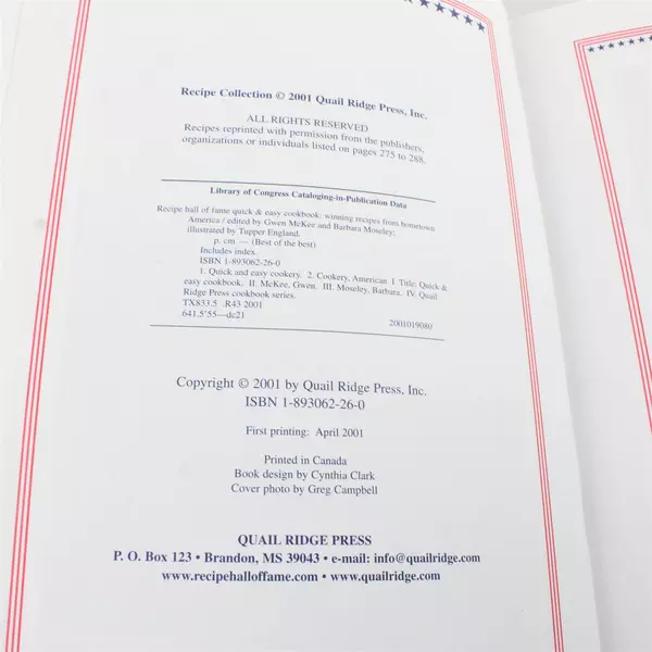 Recipe Hall Of Fame Quick and Easy Cookbook 2001 Quail Ridge Press 2001