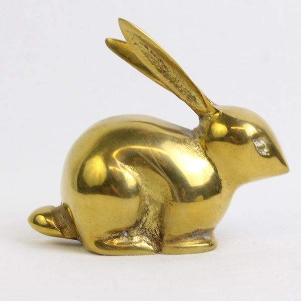 Unbranded Solid Brass Bunny Rabbit Figurine Decorative Paperweight 3.25" Tall